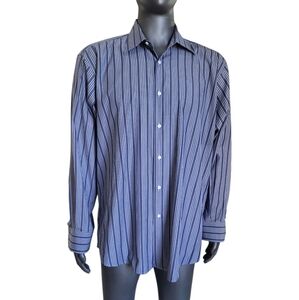 114B. Luciano Barbera Navy Striped Dress Shirt - Size XL